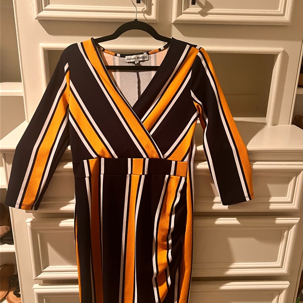 Striped V-Neck Dress in Black and Orange